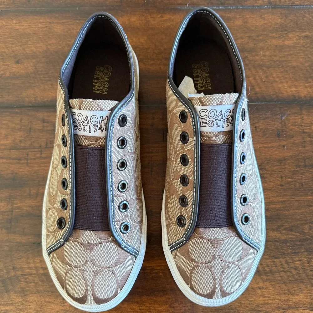 Vintage Coach Bev Signature Logo Jacquard Slip-On Sneakers - Picture 2 of 7